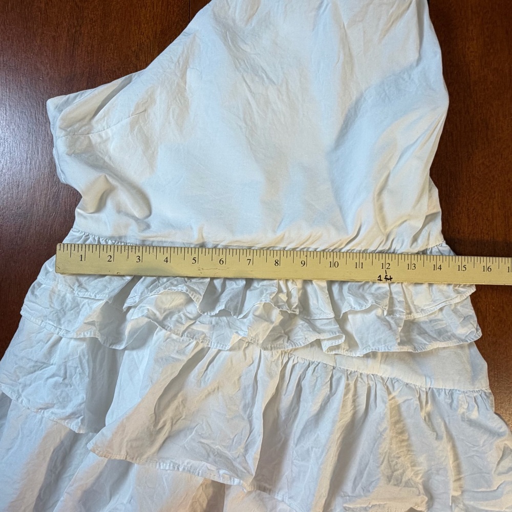Anthropologie One Shoulder Ruffle Tiered Midi Dress White Size 8 Boho Shower - Picture 11 of 16